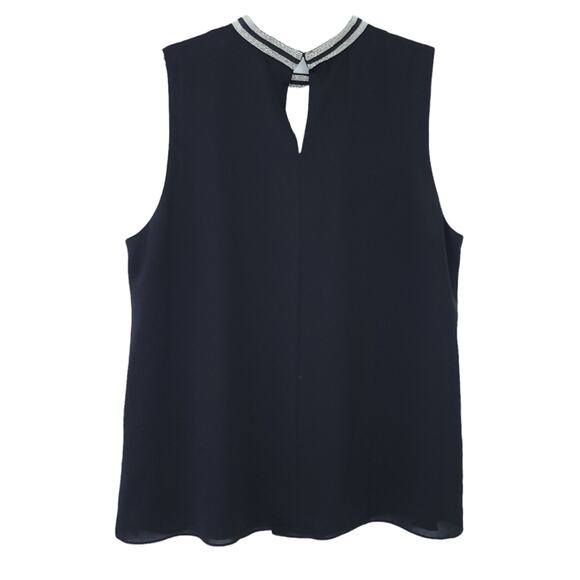 Laundry by Shelli Segal Black Sleeveless Blouse Large Silver Embellish Neckline - Picture 3 of 7